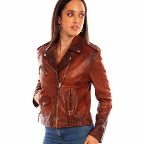 short jackets for women -Scully Women's Zip Front Leather Jacket