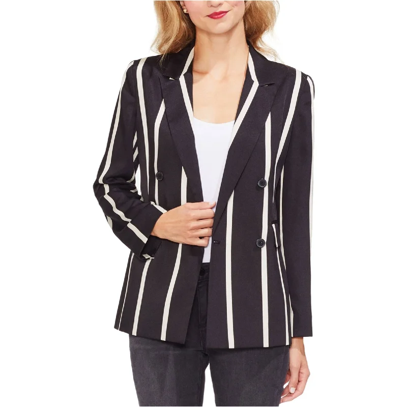 casual outerwear for women -Vince Camuto Womens Dramatic Stripe Double Breasted Blazer Jacket, Black, 2