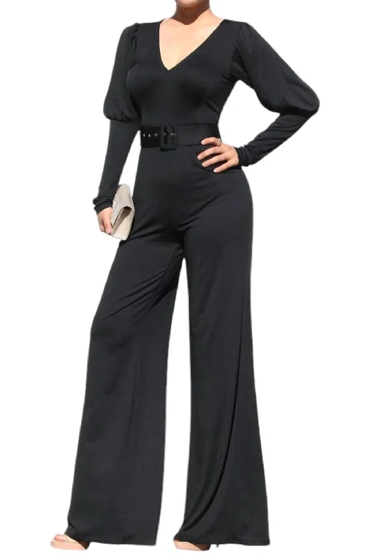 silk pants for women -Belted Jumpsuit In Black