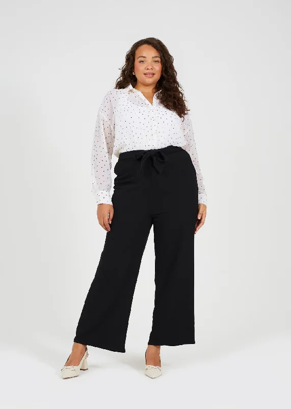 drawstring pants for women -PLUS SIZE BELTED BLACK BOOTCUT TROUSERS