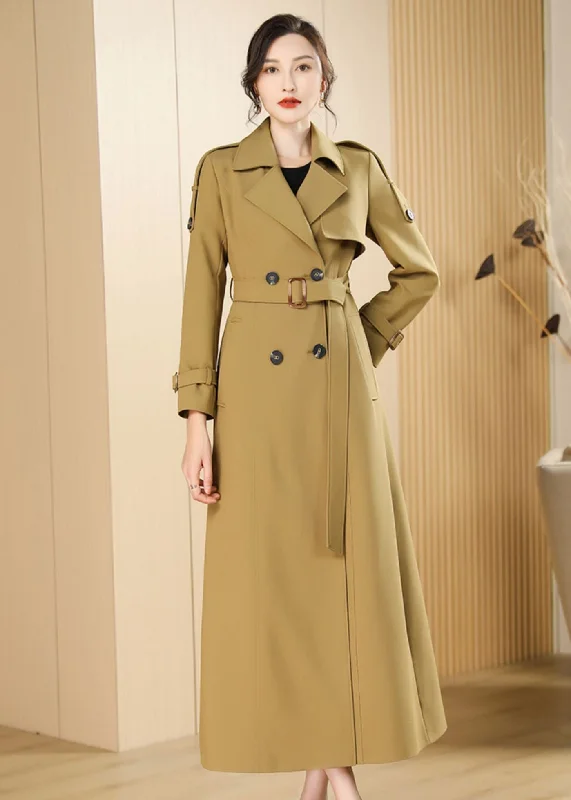 vintage-inspired jackets for women -Epaulet Double Breasted Button Long Trench Coat