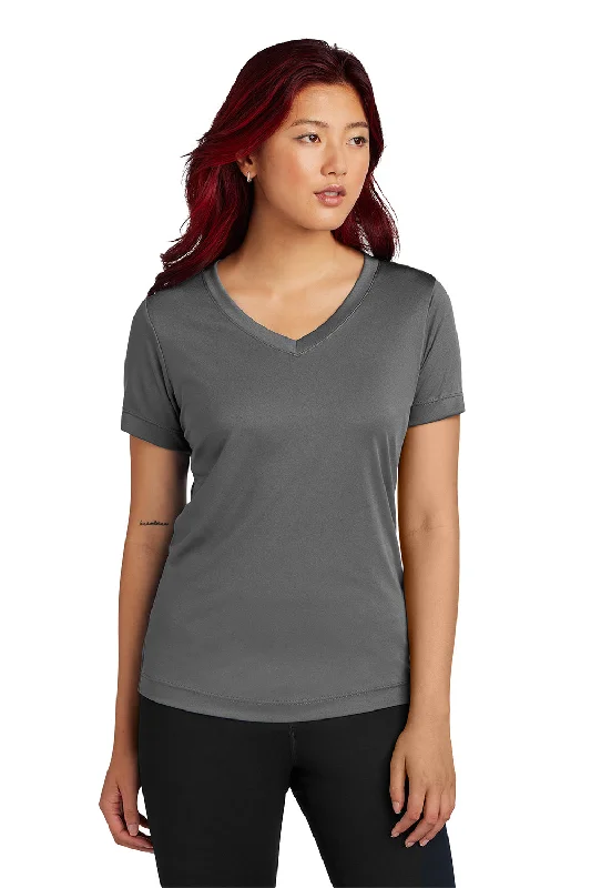 casual women's tops -Sport-Tek Womens Competitor Moisture Wicking Short Sleeve V-Neck T-Shirt - Iron Grey