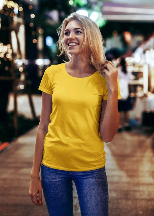 cold shoulder tops for women -Women Solid Half Sleeve T-Shirt - Mustard