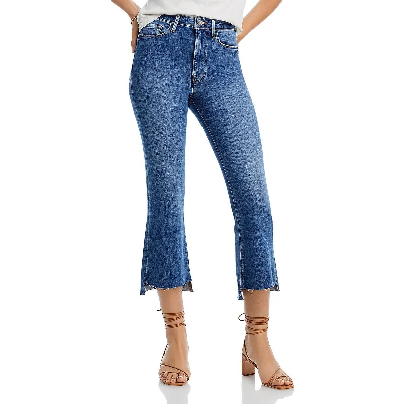 denim joggers for women -Le Crop Womens Raw Hem Denim Flared Jeans