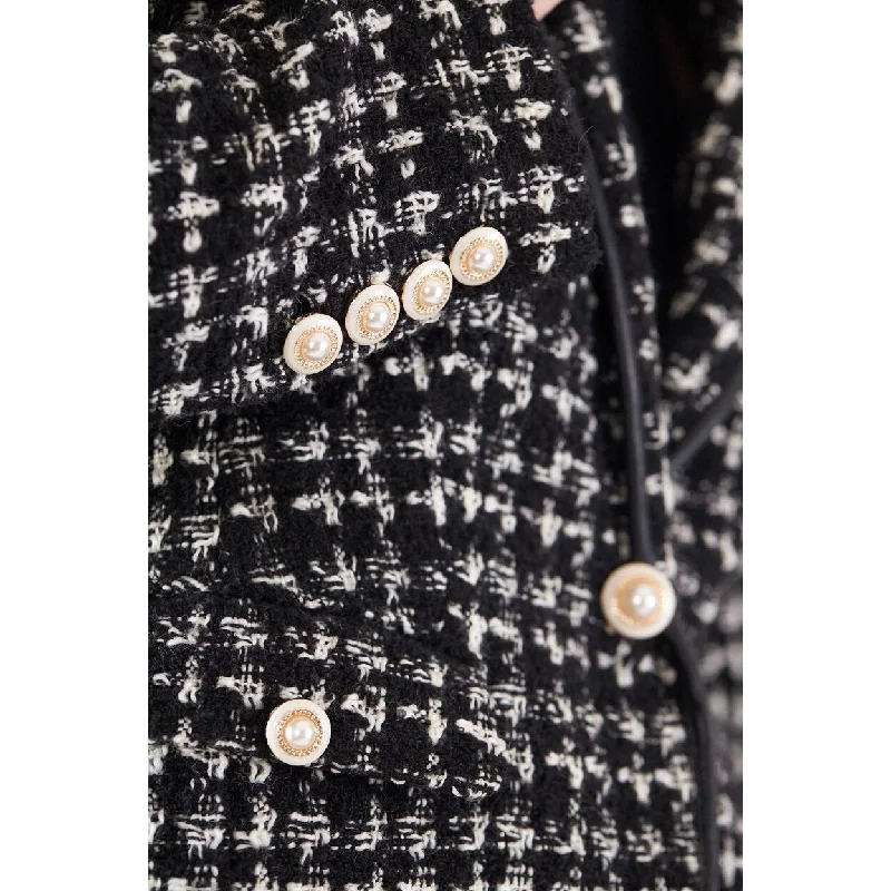 knitted jackets for women -Black And White Tweed Checkers Blazer