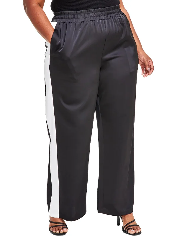 retro-style pants for women -Plus Womens Colorblock High Rise Wide Leg Pants