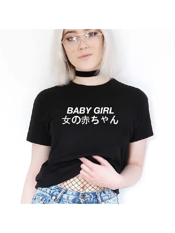 sporty tops for women -BABYGIRL Japanese Shirts Letter Printed T Shirts Tumblr T-shirts Harajuku Women Tumblr Grunge Slogan Kawaii Cute Tops Clothes