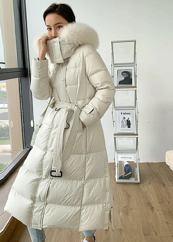 women's hooded coats -Fox Fur Collar Hooded Down Puffer Long Coat