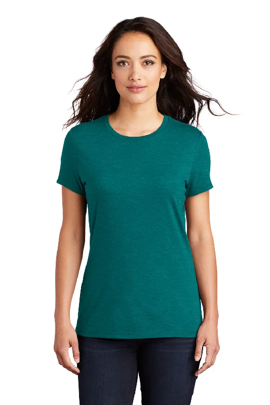 unique tops for women -District Womens Perfect Tri Short Sleeve Crewneck T-Shirt - Heather Teal Blue