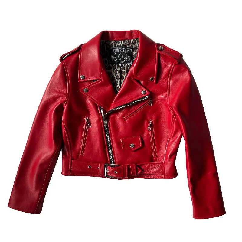 women's lightweight windbreakers -CROPPED BOWERY JACKET (RED LAMBSKIN)