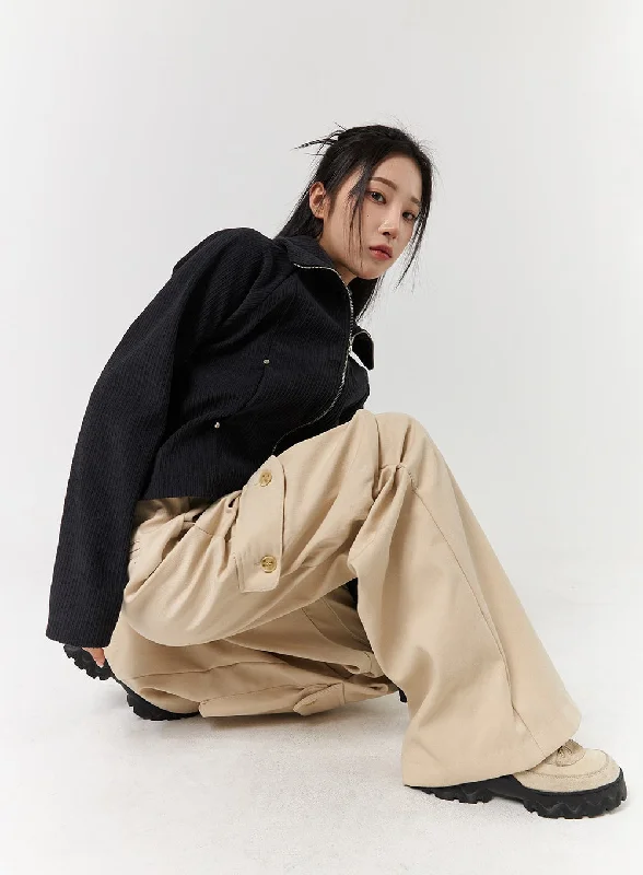 military-style coats for women -Two-Way Fleece Corduroy Jacket CD322