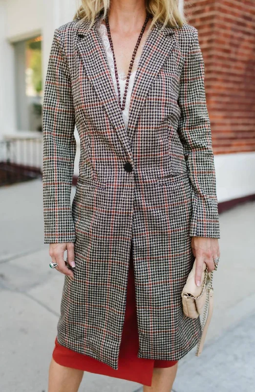 knitted jackets for women -Plaid Boyfriend Trench Coat In Tan