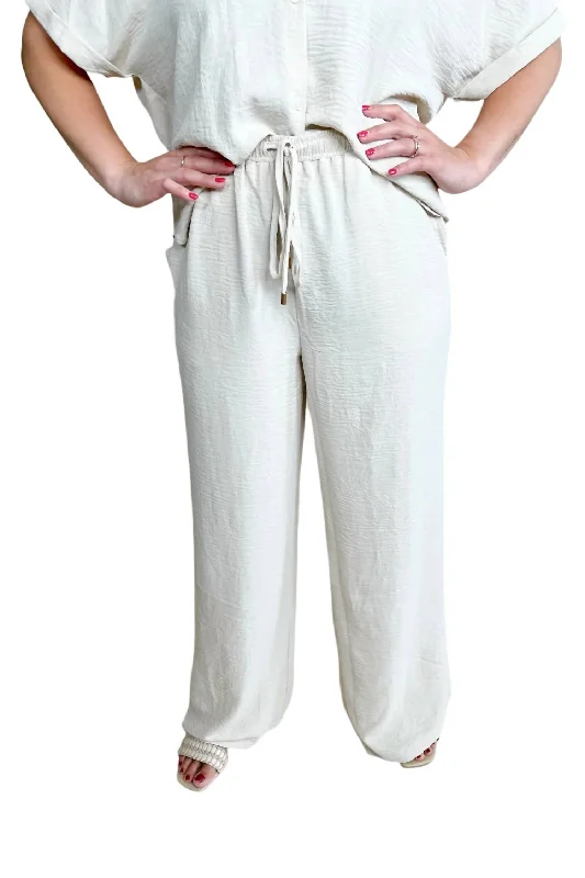 stretchy leggings for women -Sadie Drawstring Pants In Oat