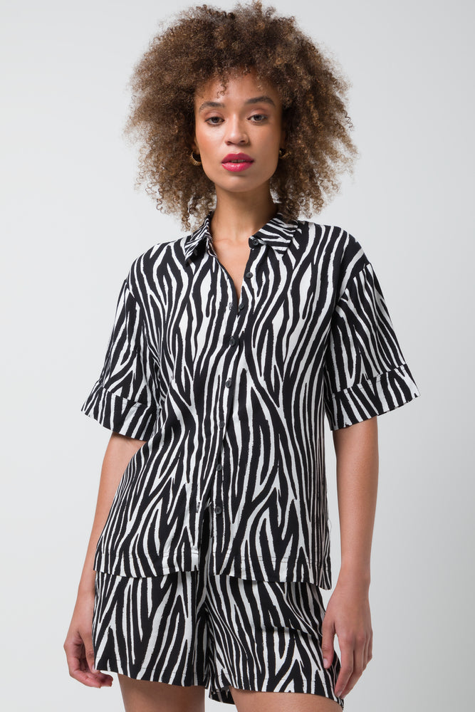 crochet tops for women -Viscose Resort Shirt Black Print