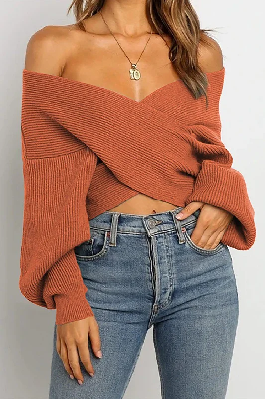 women's satin blouses -Women’s V Neck Off Shoulder Oversized Sweater