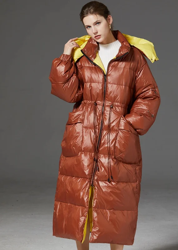 glossy puffer jackets for women -Vania Hooded Quilted Duck Down Puffer Longline Coat