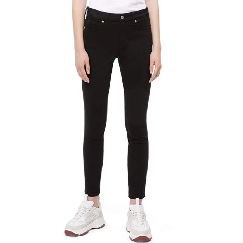 streetwear pants for women -Calvin Klein Women's Mid Rise Super Skinny Jeans Black Size 27" x 30" - 27"x 30"