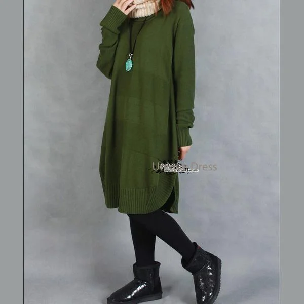 lace-up tops for women -Army green oversize women sweater knit dress