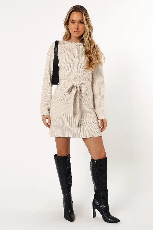 casual blouses with sleeves -Lucca Mini Sweater Dress - Bone