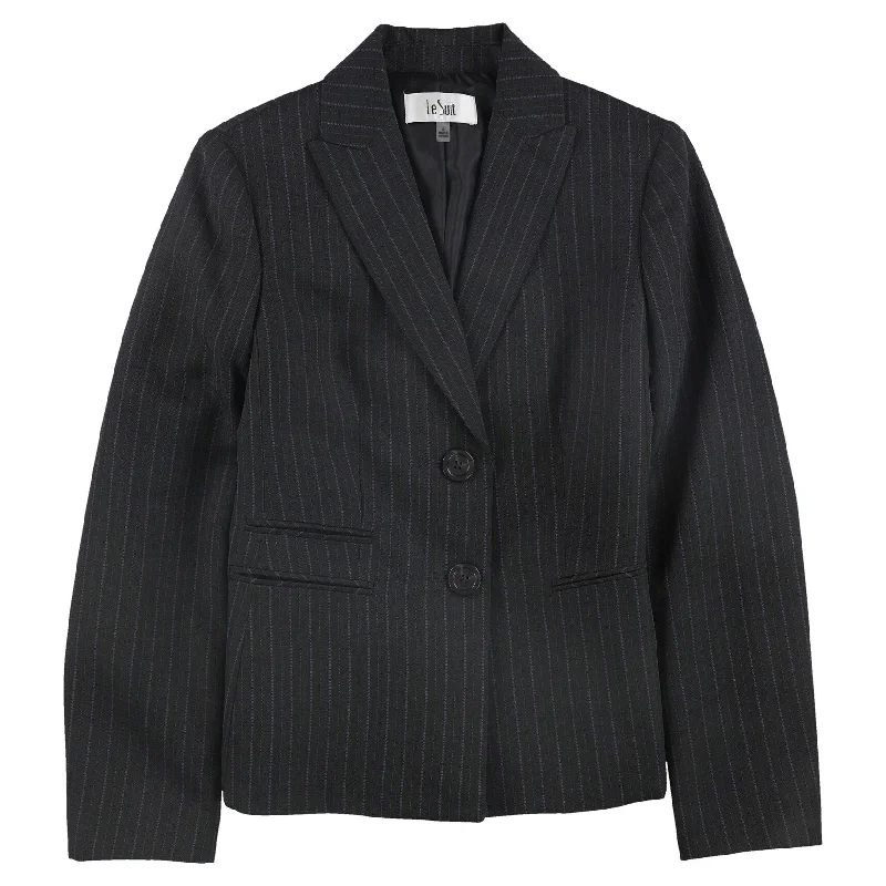 elegant coats for women -Le Suit Womens Striped Two Button Blazer Jacket, Black, 6