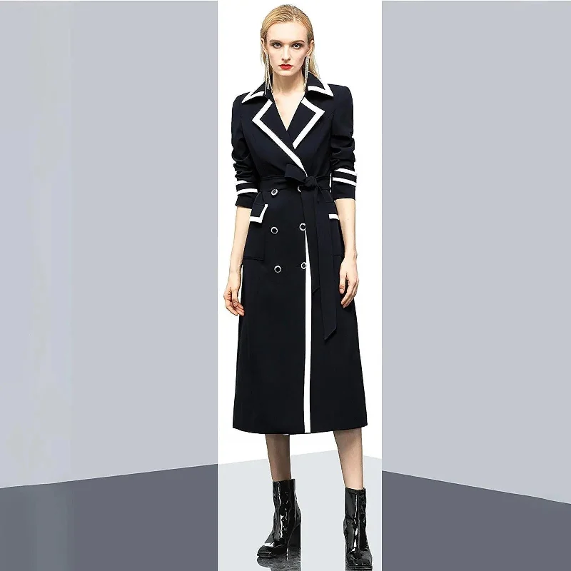 women's wool coats -Double Breasted Belted Long Trench Coat