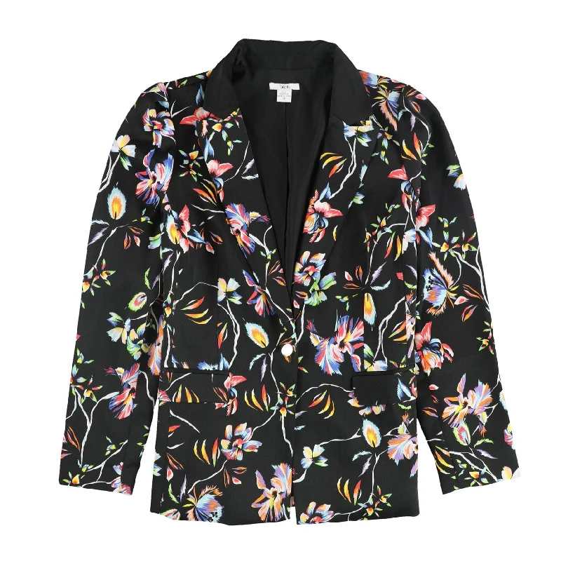 classic pea coats for women -bar III Womens Lily Print One Button Blazer Jacket, Multicoloured, 10