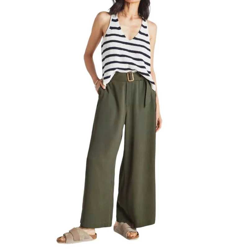 travel pants for women -Bennett Wide Leg Trouser In Olive