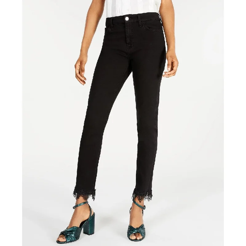 office pants for women -Jen7 By 7 For All Mankind Women's Frayed Ankle Skinny Jeans Black Size 4