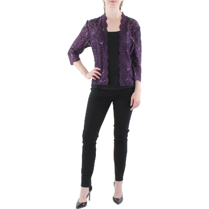 autumn jackets for women -Petites Womens Lace Sequin Bolero