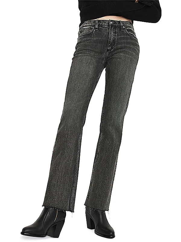 denim joggers for women -Peyton Womens Mid Rise Raw Hem Bootcut Jeans