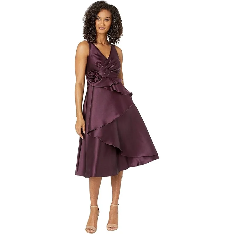 long sleeve maxi dresses for women -Adrianna Papell Womens Rosette Cocktail Dress, Purple, 2