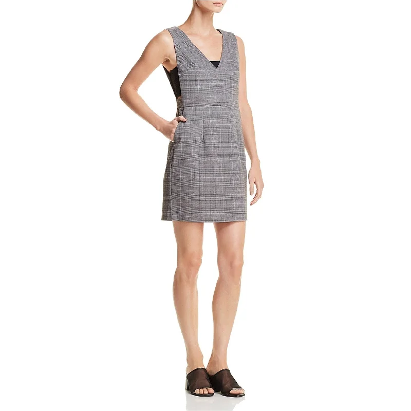 structured dresses for women -Aqua Womens Plaid Jumper Sheath Dress, Grey, Large