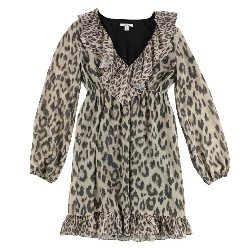 satin dresses for women -Bar Iii Womens Animal Print Ruffled Dress