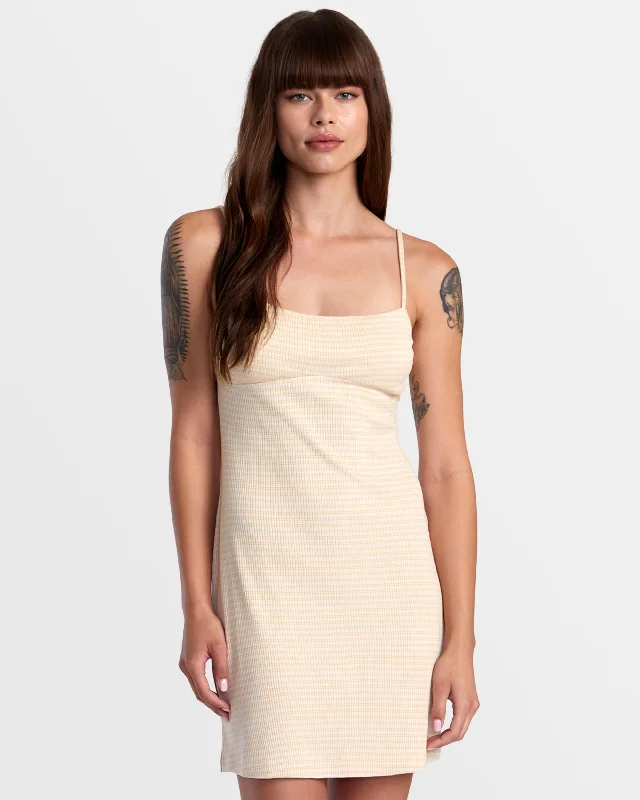 women's wrap dresses -Dixie Fitted Mini Stripe Dress - Latte