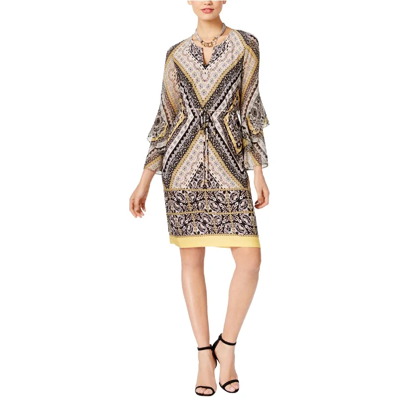 women's wrap dresses -I-N-C Womens Printed Sheath Dress, Yellow, 8