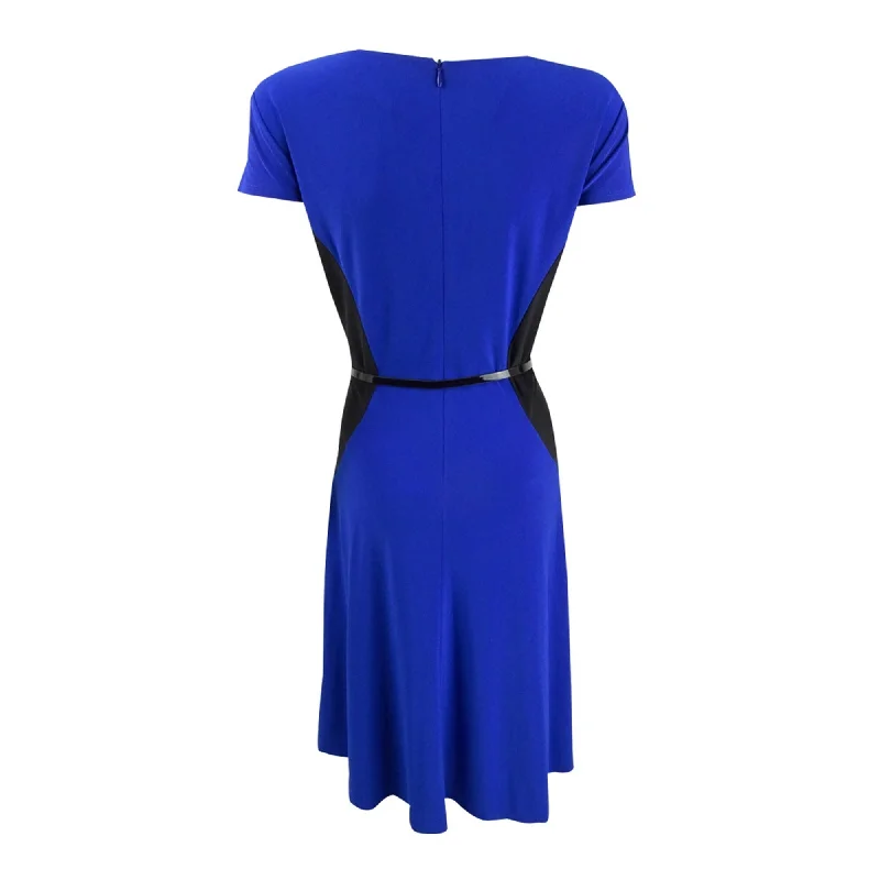 bodycon dresses for women -Jessica Howard Womens 2-Tone Belted A-line Dress, Blue, 16