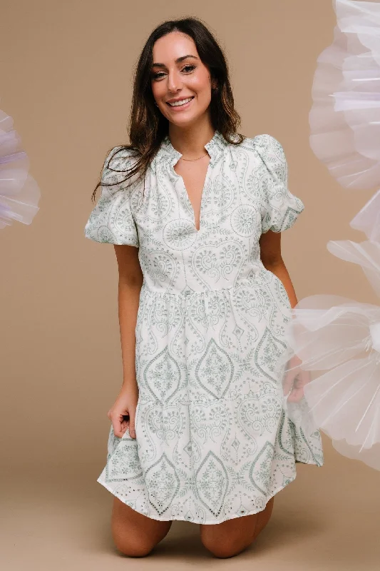 boho chic dresses for women -Josie Eyelet Babydoll Dress | White + Sage