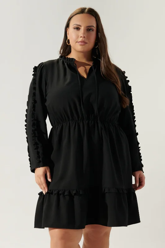 v-neck dresses for women -Karly Ruffle Frilled Shift Dress Curve