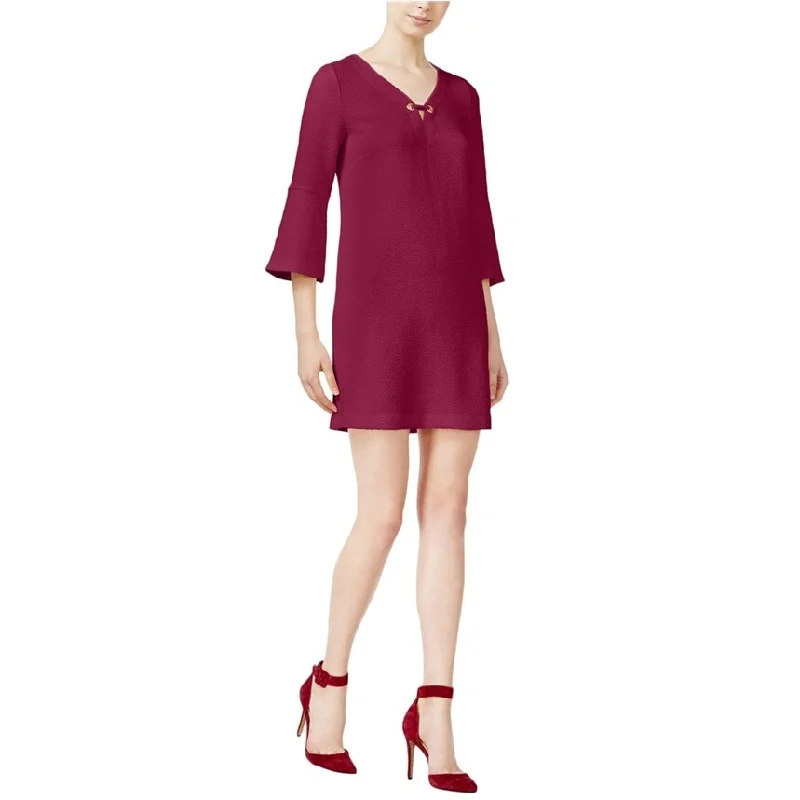 casual shift dresses for women -Kensie Womens Textured Bell-Sleeve A-Line Dress