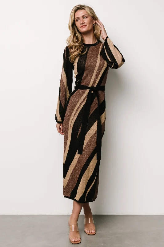 off-shoulder dresses for women -Leigh Sweater Dress | Brown Multi Print