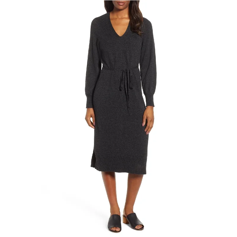 ribbed knit dresses for women -Lucky Brand Womens V-Neck Sweater Dress