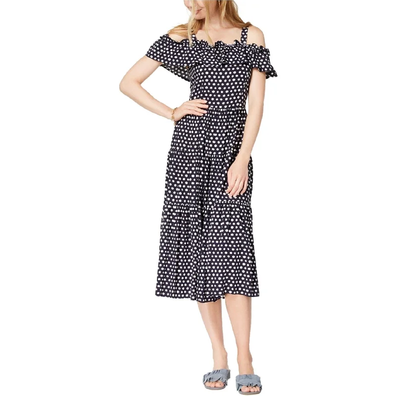 women's wraparound dresses -maison Jules Womens Polka Dot Cold Shoulder Dress, Blue, 12