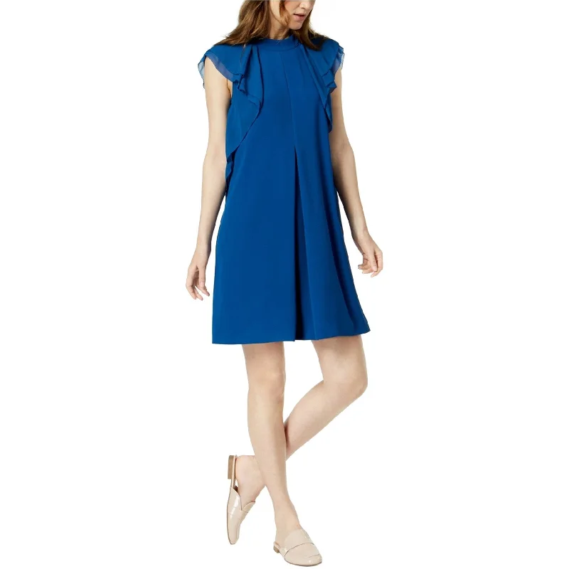 women's casual dresses -Marella Womens Shoulder Ruffled Dress, Blue, 14