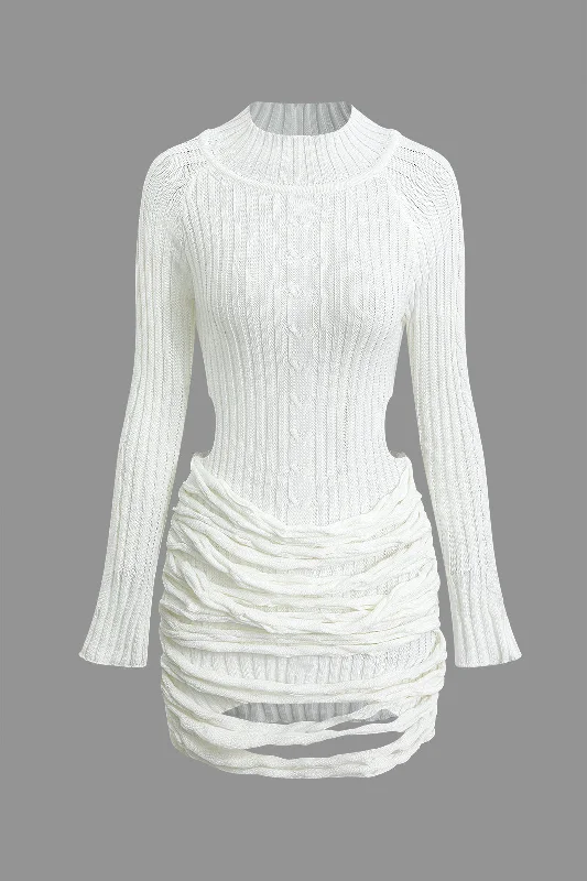 casual shift dresses for women -Cut Out Mock Neck Long Sleeve Knit Mini Dress