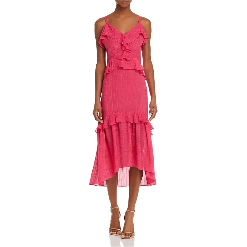 shift dresses for women -Parker Womens Silk tiered Ruffled Dress, Pink, 4