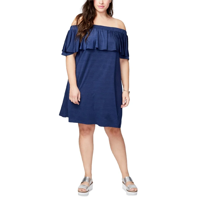 summer midi dresses for women -Rachel Roy Womens Ruffled Off-Shoulder Dress, Blue, 0X