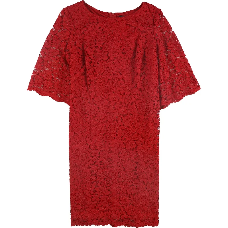 casual knit dresses for women -Ralph Lauren Womens Lace Sheath Dress, Red, 2