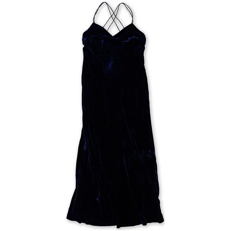 women’s striped sundresses -Ralph Lauren Womens Velvet A-line Gown Dress, Blue, 12