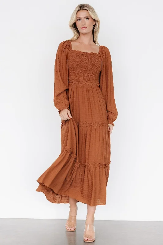 denim dresses for women -Rowan Tiered Dress | Warm Brown