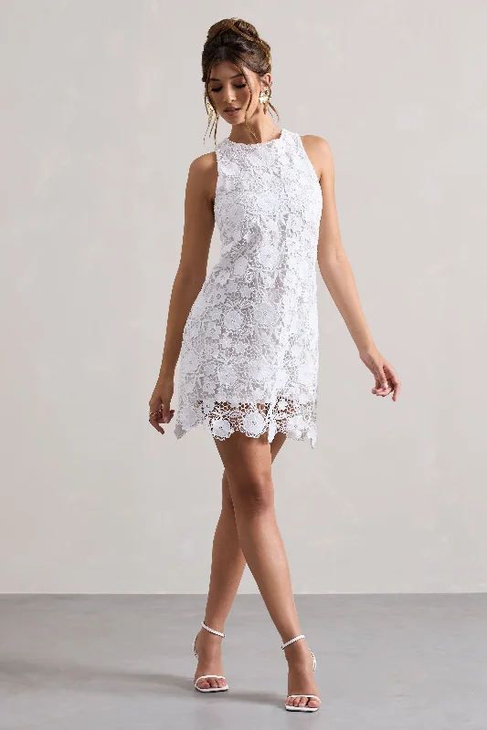 maxi dress with sleeves for women -Sunday | White Lace A-Line Mini Dress